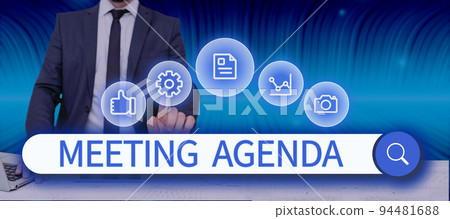 Text sign showing Meeting AgendaAn agenda sets clear expectations for what needs to a meeting. Internet Concept An agenda sets clear expectations for what needs to a meeting 94481688