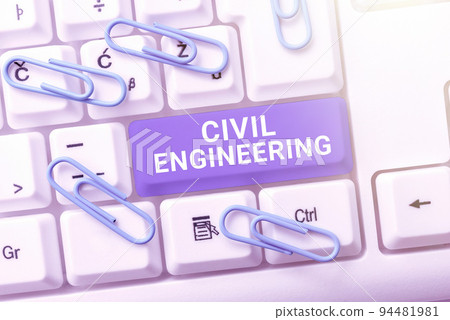 Conceptual display Civil EngineeringPlanning Design Building of roads bridges public buildings. Business idea Planning Design Building of roads bridges public buildings 94481981