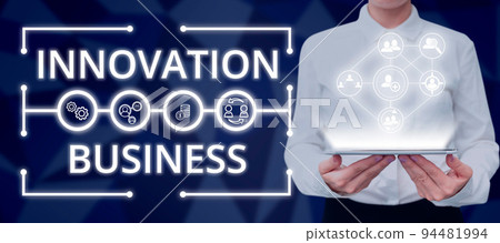 Handwriting text Innovation Business. Conceptual photo Introduce New Ideas Workflows Methodology Services Handwriting text Innovation Business. Conceptual photo Introduce New Ideas Workflows Methodology Services 94481994