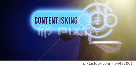 Hand writing sign Content Is KingContent is the heart of today's marketing strategies. Business approach Content is the heart of todays marketing strategies 94482001