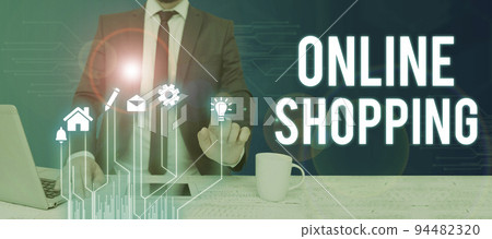 Inspiration showing sign Online Shoppingallows consumers to buy their goods over the Internet. Business idea allows consumers to buy their goods over the Internet 94482320