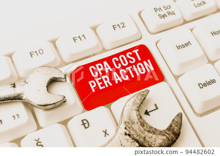 Writing displaying text Cpa Cost Per ActionCommission paid when user Clicks on an Affiliate Link. Conceptual photo Commission paid when user Clicks on an Affiliate Link 94482602