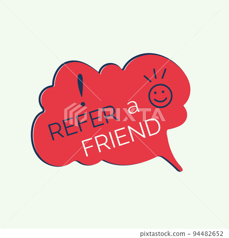 Refer a friend red banner with speech bubble 94482652