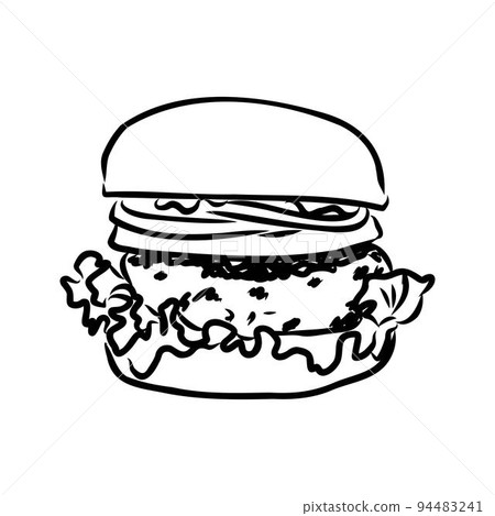 Burger black outline sketch. Vintage style. Vector illustration. Burger black outline sketch. Vintage style. Vector illustration. 94483241