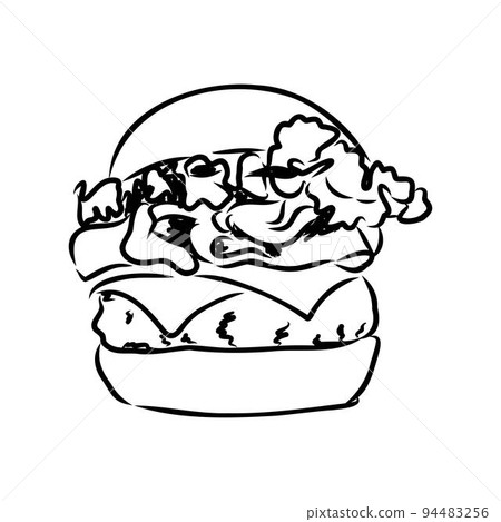 Burger black outline sketch. Vintage style. Vector illustration. Burger black outline sketch. Vintage style. Vector illustration. 94483256