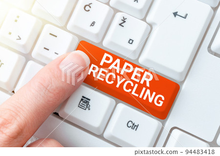 Handwriting text Paper RecyclingUsing the waste papers in a new way by recycling them. Internet Concept Using the waste papers in a new way by recycling them 94483418