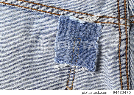 Denim repair Seam style on inside or back side, jeans patchwork texture, Black jeans. repair Vintage style. 94483470