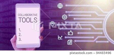 Hand writing sign Collaborative ToolsPrivate Social Network to Connect thru Online Email. Business approach Private Social Network to Connect thru Online Email 94483496