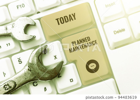 Hand writing sign Planned Maintenance. Internet Concept Check ups to be done Scheduled on a Regular Basis Hand writing sign Planned Maintenance. Internet Concept Check ups to be done Scheduled on a Regular Basis 94483619