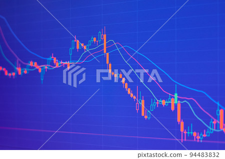 Falling stock market chart on blue background Falling stock market chart on blue background 94483832