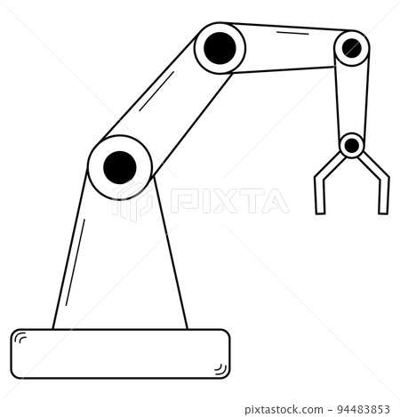 Hand drawn robotic arm. Development of manipulators, robotics. Assembly at the conveyor production. Vector illustration Hand drawn robotic arm. Development of manipulators, robotics. Assembly at the conveyor production. Vector illustration 94483853