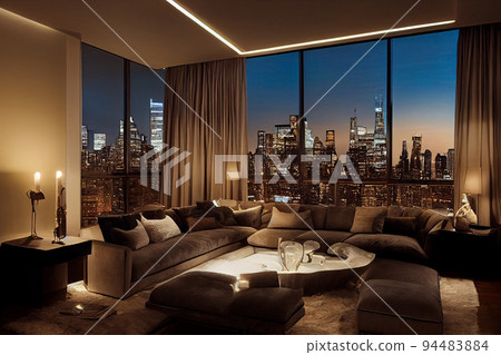 Concept art illustration of luxury apartment living room interior in New York city 94483884