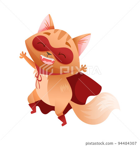 Ginger Cat Superhero Character Wearing Red Cloak and Mask Cheering Vector Illustration Ginger Cat Superhero Character Wearing Red Cloak and Mask Cheering Vector Illustration 94484307