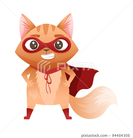 Ginger Cat Superhero Character Wearing Red Cloak and Mask Standing with Paws on Hips Vector Illustration Ginger Cat Superhero Character Wearing Red Cloak and Mask Standing with Paws on Hips Vector Illustration 94484308
