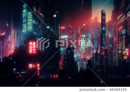 Concept art illustration of cityscape of asian cyberpunk city at night Concept art illustration of cityscape of asian cyberpunk city at night 94484356