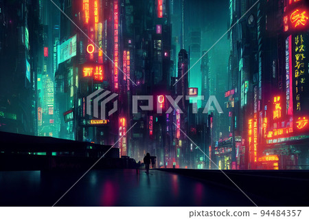 Concept art illustration of cityscape of asian cyberpunk city at night Concept art illustration of cityscape of asian cyberpunk city at night 94484357