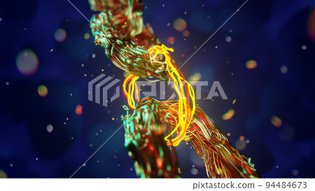 Blockchain digital chain, beautiful abstract copper coil wiring . 3d rendering. 94484673
