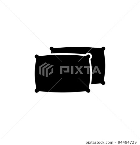 Two Pillows for Sleeping, Feather Cushion. Flat Vector Icon illustration. Simple black symbol on white background. Two Pillows for Sleeping, Cushion sign design template for web and mobile UI element. 94484729