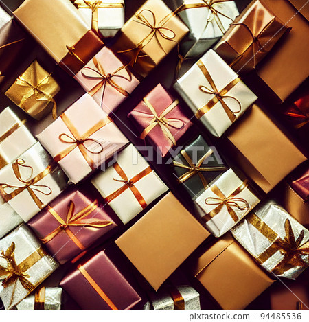 Christmas gift boxes on the floor. Christmas gift 94485536