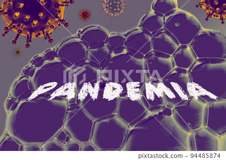 Inscription PANDEMIC. Novel coronavirus outbreak. Global pandemic alert 94485874