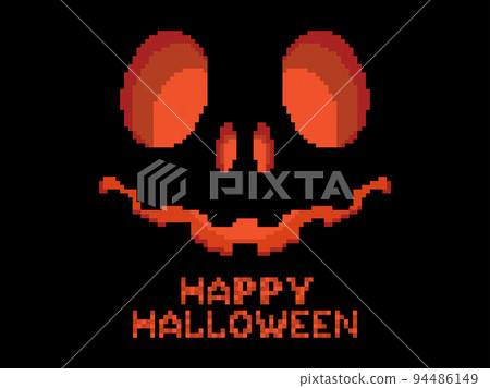 Happy Halloween scary pumpkin face pixel art style. Evil scary eyes carved in a pumpkin. Retro 8-bit video game of the 90s in 2D. Design for games, apps, banners and posters. Vector illustration 94486149