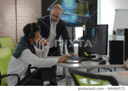 CEO of company studio developers of games discusses with the artist 3D model CEO of company studio developers of games discusses with the artist 3D model 94486572