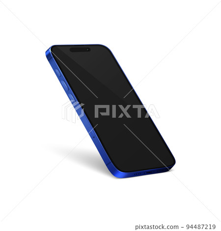 Vector 3d Realistic Blue Modern Smartphone Design Template with Black Screen. Mobile Phone Isolated. Telephone Device UI UX, Phone in Half Turn View Vector 3d Realistic Blue Modern Smartphone Design Template with Black Screen. Mobile Phone Isolated. Telephone Device UI UX, Phone in Half Turn View 94487219