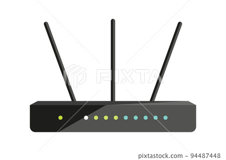Wifi router modem electronic gadget pc black flat. Smooth network connect www internet wired technology high speed data transmission equipment data flow control information office home computer access 94487448