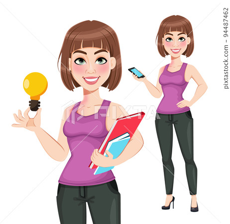 Cute cartoon businesswoman in casual clothes 94487462