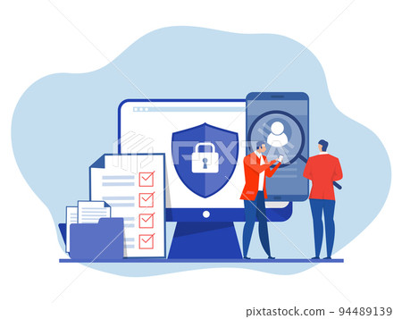 KYC or know your customer with business verifying the identity of its clients concept at the partners-to-be through a magnifying glass on laptop vector illustrator 94489139