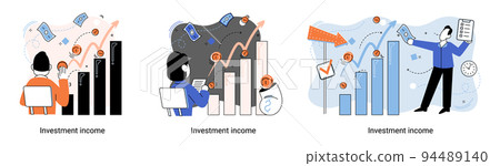 Investment, saving money and finance growth business concept metaphor. Woman analyzes charts and dividends 94489140