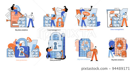 Big data analytics platform, data management and protection creative metaphor set abstract concept Big data analytics platform, data management and protection creative metaphor set abstract concept 94489171