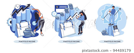 Investment portfolio with dollars or currency, buy or sell trading, market exchange value concept Investment portfolio with dollars or currency, buy or sell trading, market exchange value concept 94489179