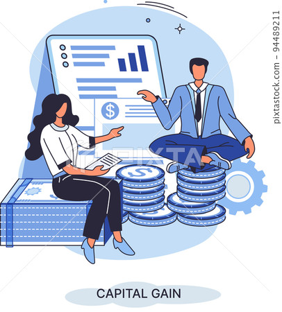 Capital gain metaphor, net income, monetary profit, growing graph up. Economic growth, income from investment Capital gain metaphor, net income, monetary profit, growing graph up. Economic growth, income from investment 94489211