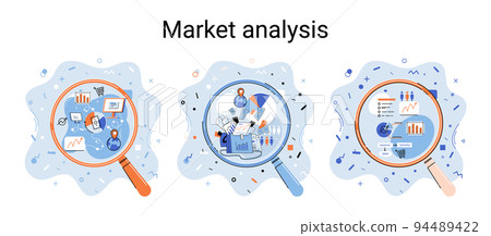 Market statistics data analysis marketing strategy development metaphor. Business research, problems solving 94489422