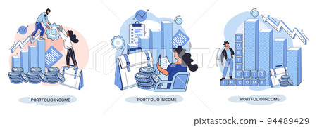 Investment portfolio with dollars or currency, buy or sell trading, market exchange value concept Investment portfolio with dollars or currency, buy or sell trading, market exchange value concept 94489429