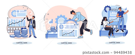 Capital gain metaphor, net income, monetary profit, growing graph up. Economic growth, income from investment 94489438