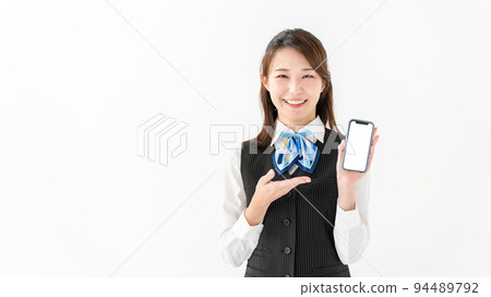 Business smartphone female uniform Business smartphone female uniform 94489792