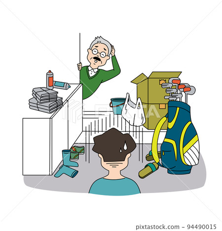 Illustration surprised by the situation where the entrance of the parents' house is overflowing with things 94490015