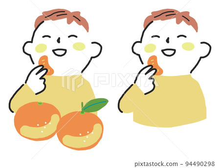 Child eating mandarin oranges deliciously Illustration material 94490298
