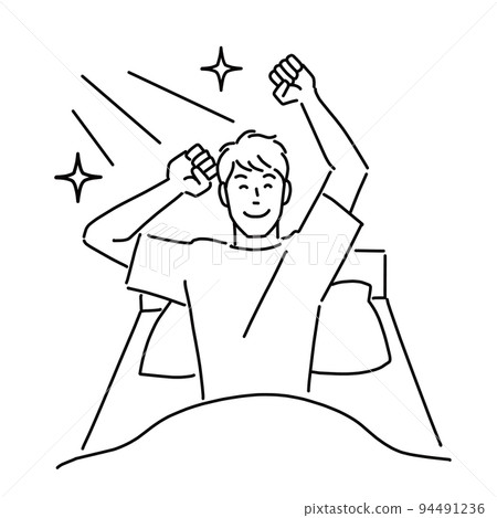 A smiling man waking up comfortably in the morning 94491236