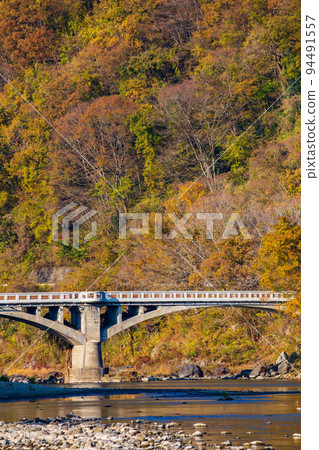 Autumn in Nasukarasuyama, Tochigi Arashiyama in Kanto Falling rocks with autumn leaves Sakaibashi 94491557