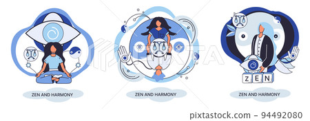 Zen and harmony metaphor, meditation practice. Balance, harmony and mindfulness concept. Calm person relaxing 94492080