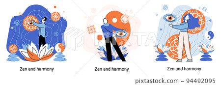 Zen and harmony metaphor, meditation practice. Balance, harmony and mindfulness concept. Calm person relaxing 94492095