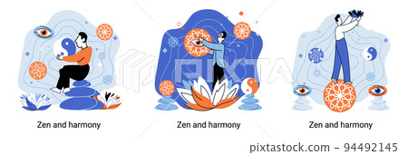 Zen and harmony metaphor, meditation practice. Balance, harmony and mindfulness concept. Calm person relaxing 94492145