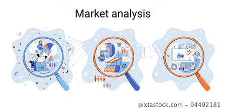 Market statistics data analysis marketing strategy development metaphor. Business research, problems solving Market statistics data analysis marketing strategy development metaphor. Business research, problems solving 94492181