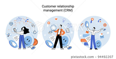 Market statistics analysis metaphor, financial advisor, customer relationship management business themes set Market statistics analysis metaphor, financial advisor, customer relationship management business themes set 94492207