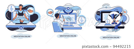 Meditation online. Practicing yoga metaphor, mental exercises. Wellness practice to restore peace of mind Meditation online. Practicing yoga metaphor, mental exercises. Wellness practice to restore peace of mind 94492215