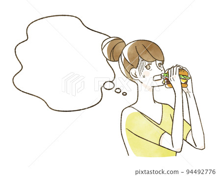 一個女人對吃漢堡感到困惑 94492776
