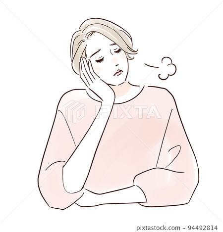 Middle-aged woman sighing 94492814